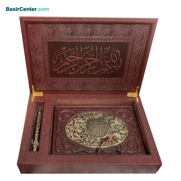 کتاب نفیس شاهنامه چرم و مس همراه با خودکار مس جعبه لپتاپی - Image 2