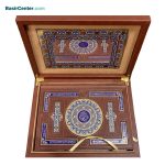 کتاب قرآن نفیس چرمی پلاک رنگی آینه دار جعبه لپتاپی - Image 2