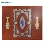 مجموعه نفیس شاهنامه چرمی معطر همراه با دو گلدان خاتم و جعبه