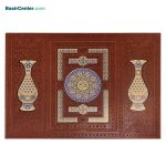 مجموعه نفیس کتاب قرآن چرمی همراه با دو گلدان خاتم و جعبه