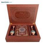 مجموعه نفیس کتاب قرآن چرمی همراه با دو گلدان فیروزه و جعبه - Image 2
