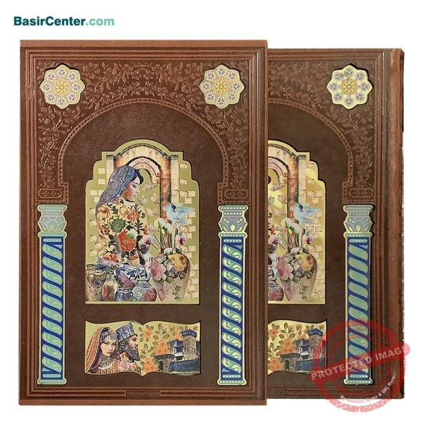 کتاب نفیس هزار و یک شب چرمی پلاک رنگی با قاب کشویی - Image 2