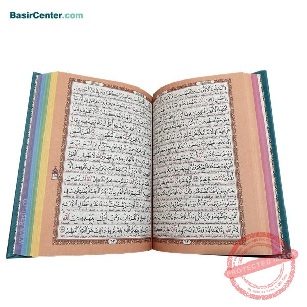 کتاب نفیس قرآن چرمی جلد رنگی لبه رنگی قطع رقعی - Image 3