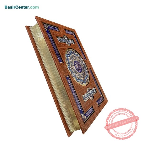 مجموعه نفیس کتاب قرآن چرمی همراه با دو گلدان خاتم و جعبه - Image 3