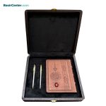 مجموعه حافظ عقیق و خودکار جلد چرم طبیعی قطع جیبی - Image 2