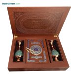 مجموعه نفیس کتاب قرآن چرمی همراه با دو گلدان فیروزه و جعبه - Image 2